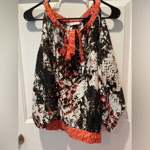 New York & Company Black and White Tie Front Blouse